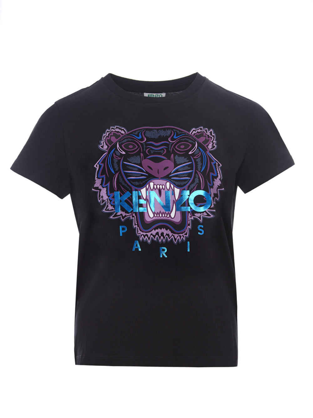 Elegant Black Cotton Tee with Iconic Tiger Print