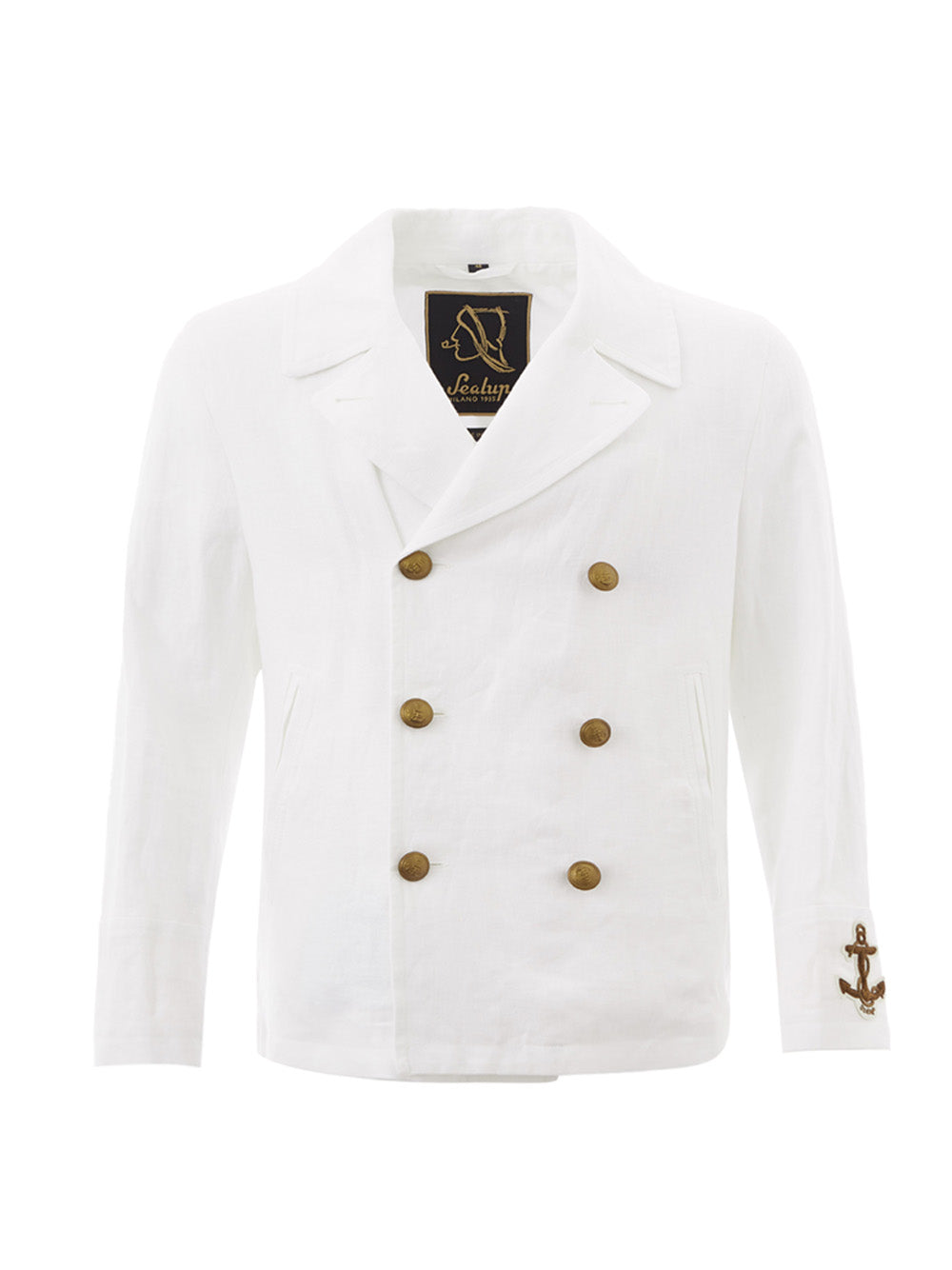 Elegant White Linen Double-Breasted Jacket