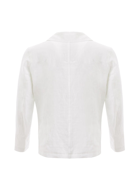 Elegant White Linen Double-Breasted Jacket