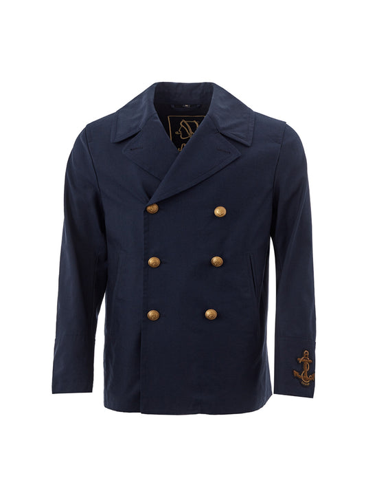 Elegant Double Breasted Blue Cotton Jacket