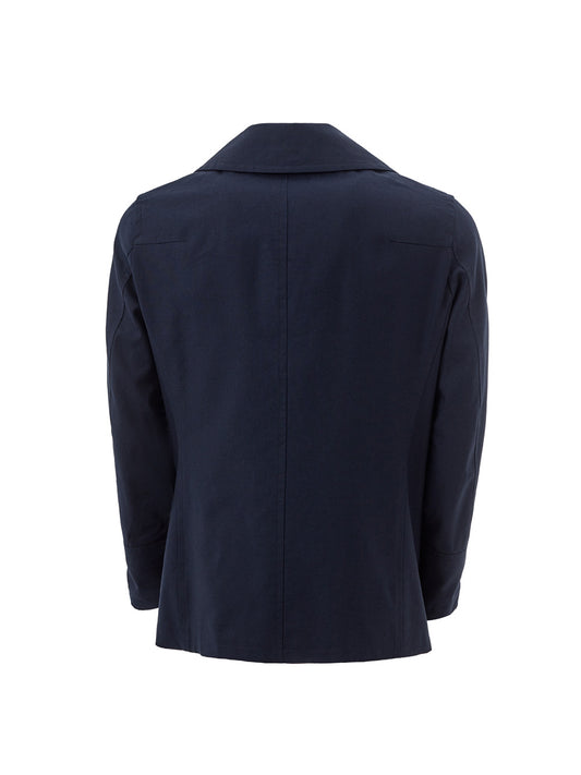 Elegant Double Breasted Blue Cotton Jacket