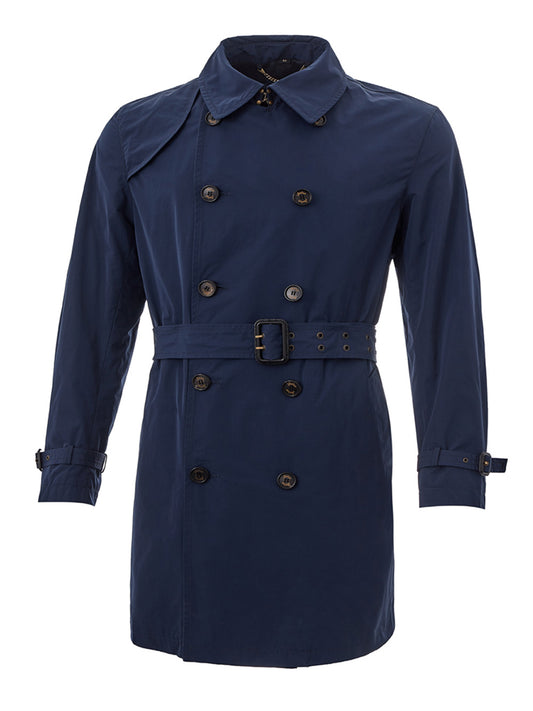 Elegant Blue Double Breasted Trench Coat