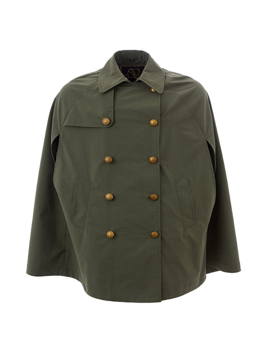 Elegant Green Technical Fabric Cape Jacket