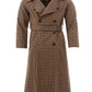 Chic Checkered Wool Long Coat in Brown