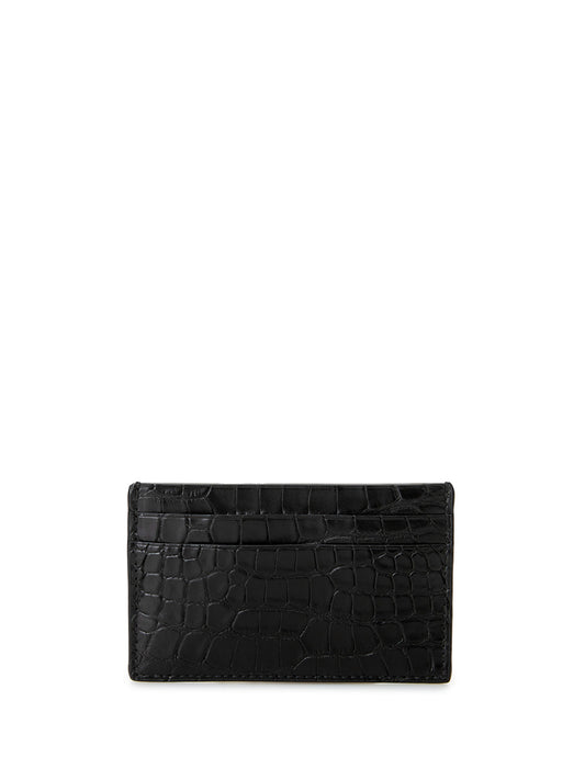 Sleek Black Reptile Leather Card Holder