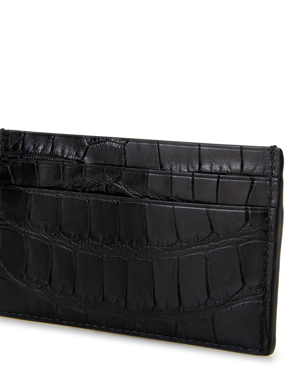 Sleek Black Reptile Leather Card Holder