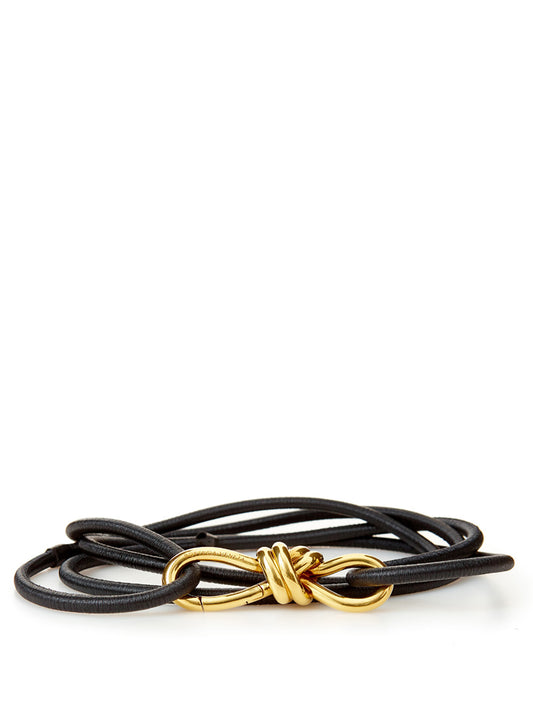 Elegant Black Leather Belt with Gold Accent