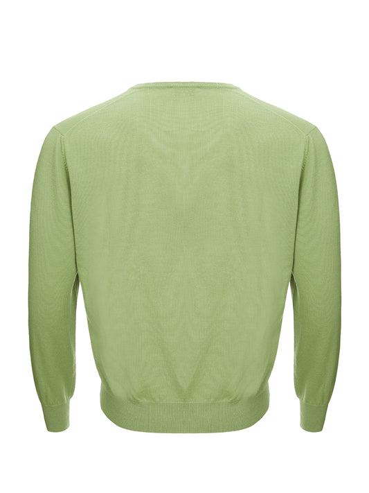 Elegant Green Wool V-Neck Sweater