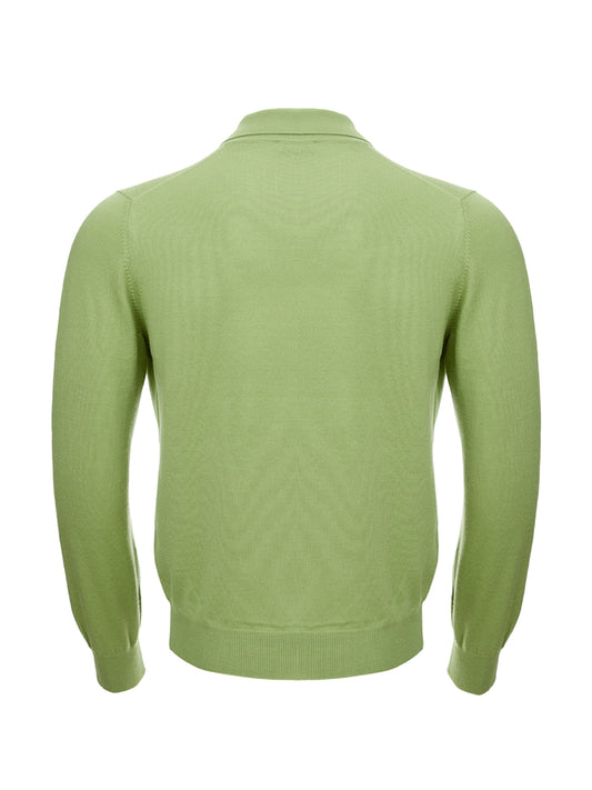 Elegant Green Wool Polo Sweater