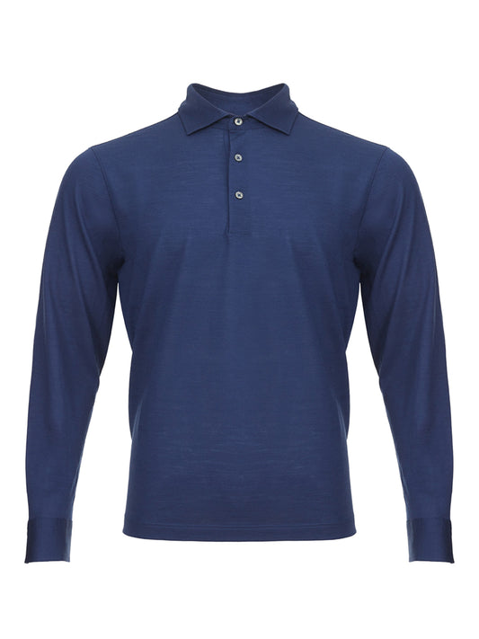 Elegant Blue Wool Polo Sweater