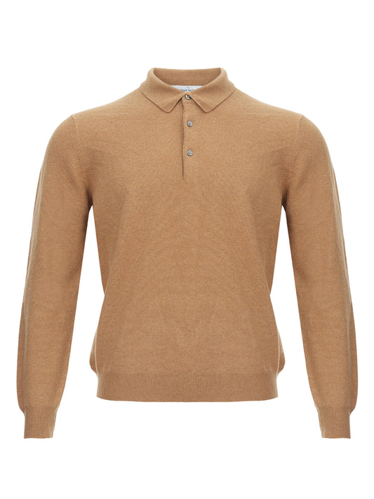 Elegant Caramel Wool Polo Sweater