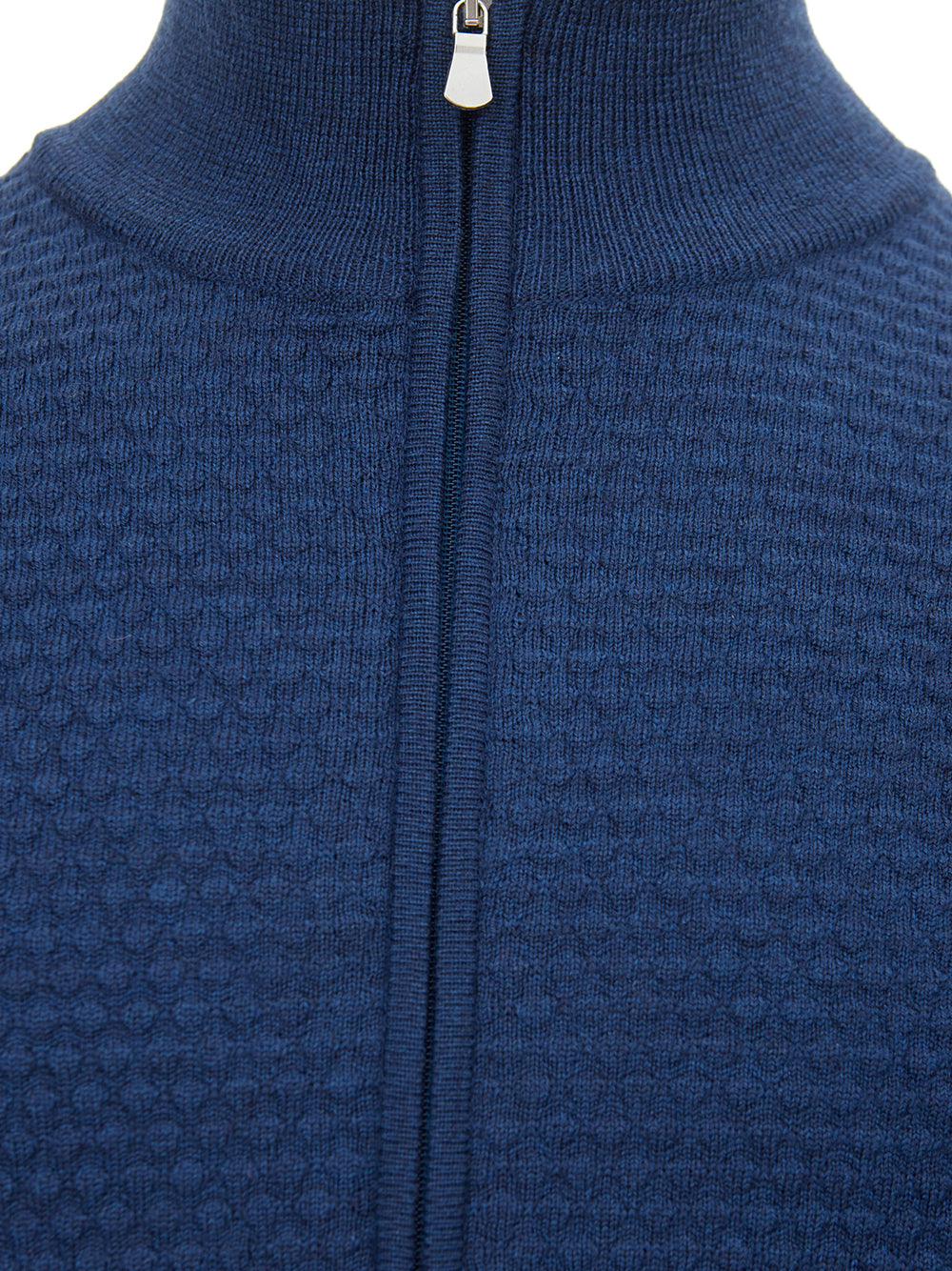 Elegant Blue Wool Mock Turtleneck Cardigan