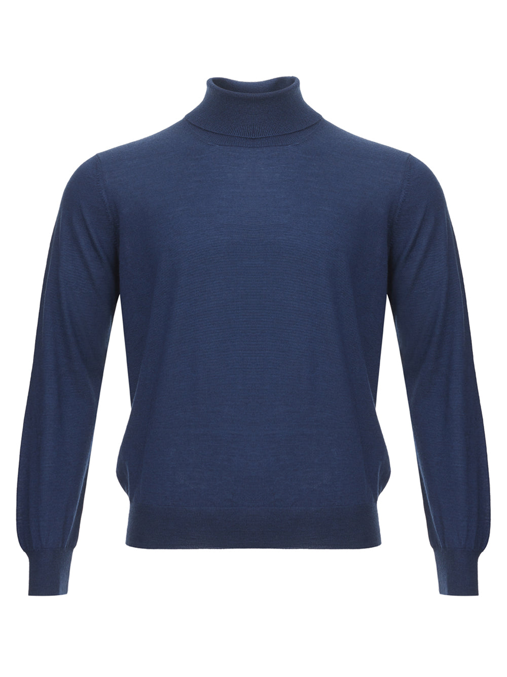 Elegant Cashmere & Silk Blue Turtleneck