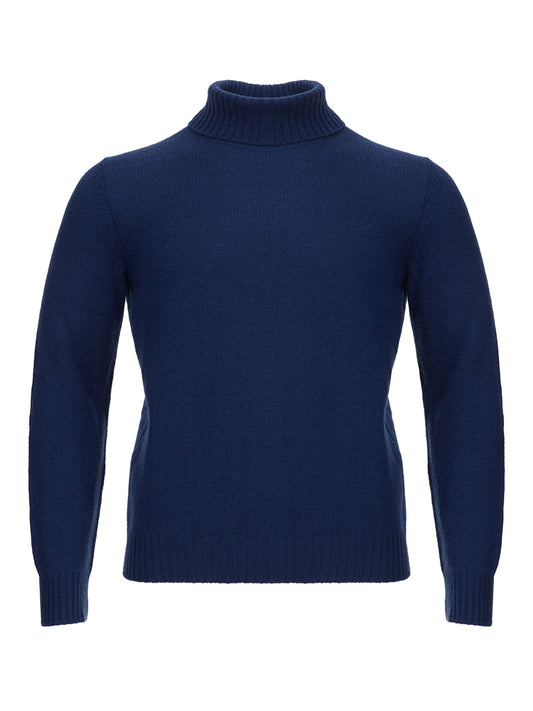 Elegant Blue Wool Turtleneck Sweater