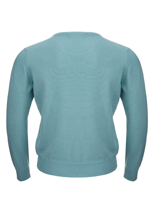 Elegant Light Blue Cashmere V-Neck Sweater