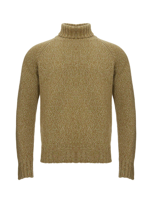 Elegant Khaki Cashmere Turtleneck Sweater