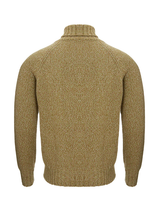 Elegant Khaki Cashmere Turtleneck Sweater