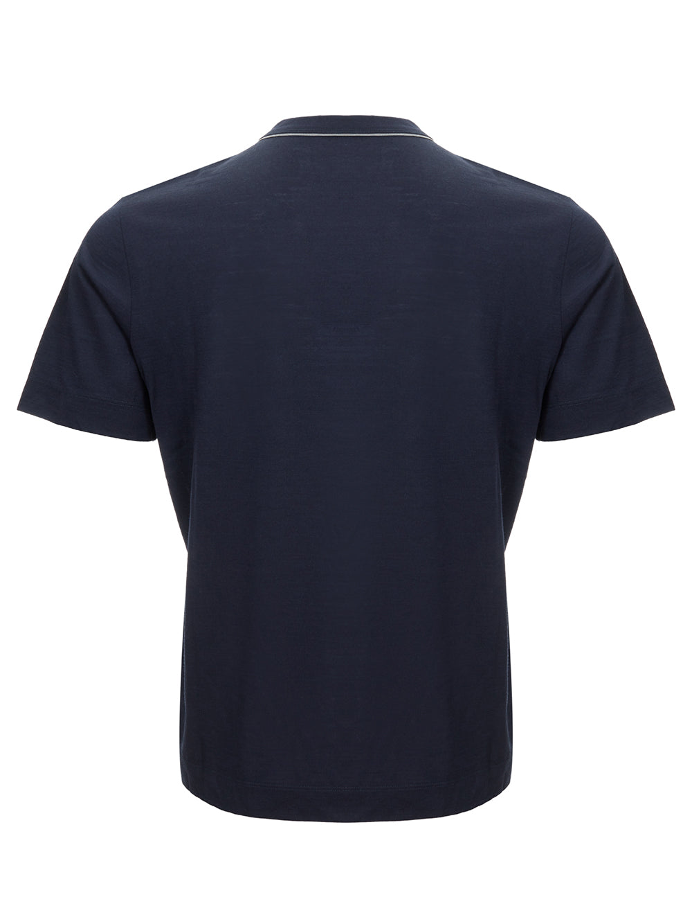 Elegant Blue Wool Tee with Piping Detail