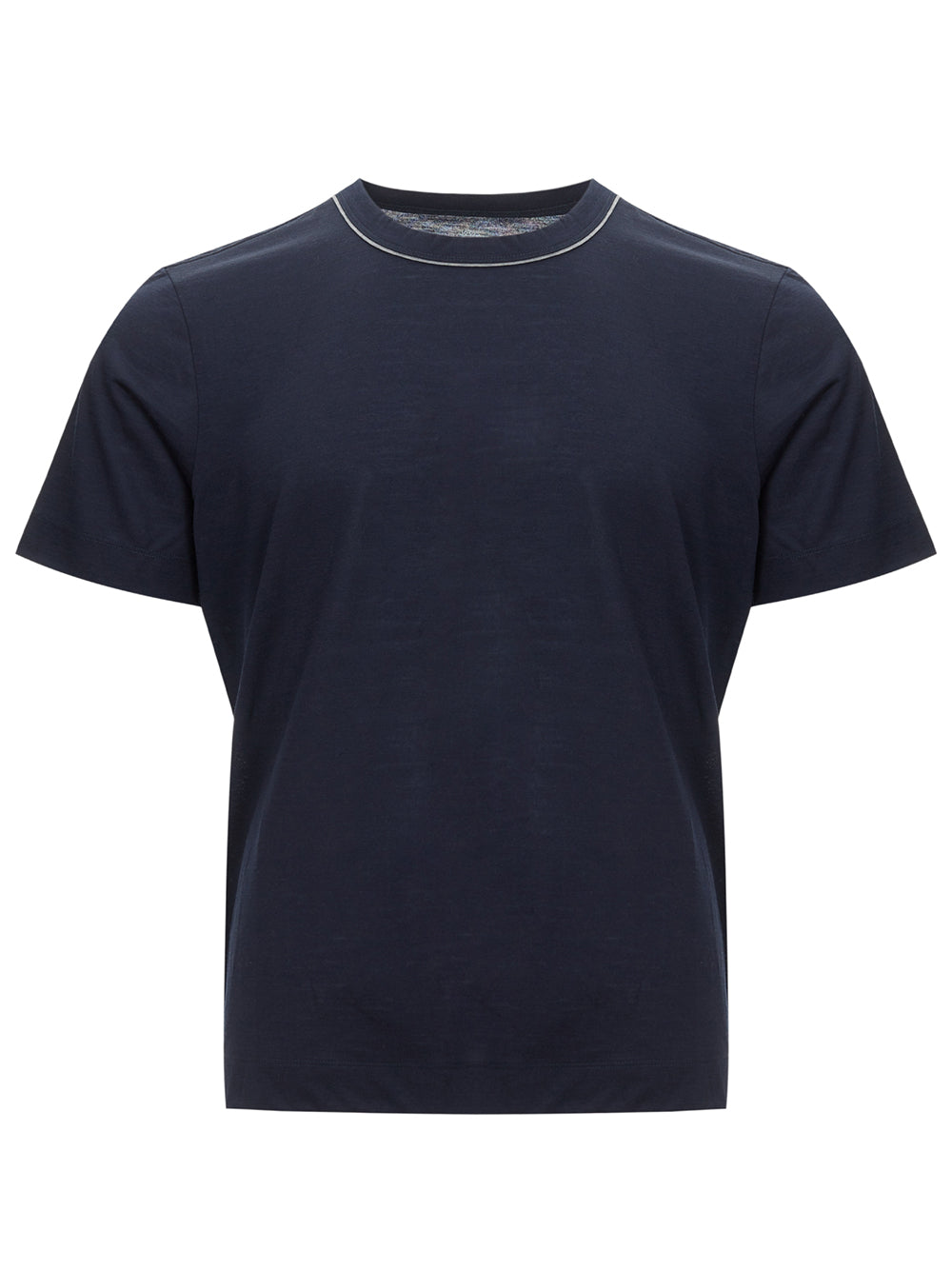 Elegant Blue Wool Tee with Piping Detail