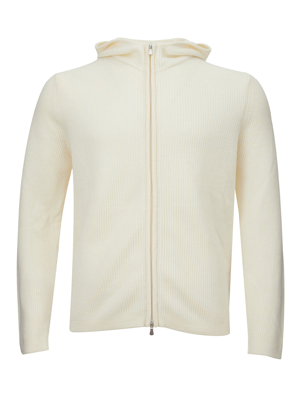 Elegant White Wool Hooded Cardigan