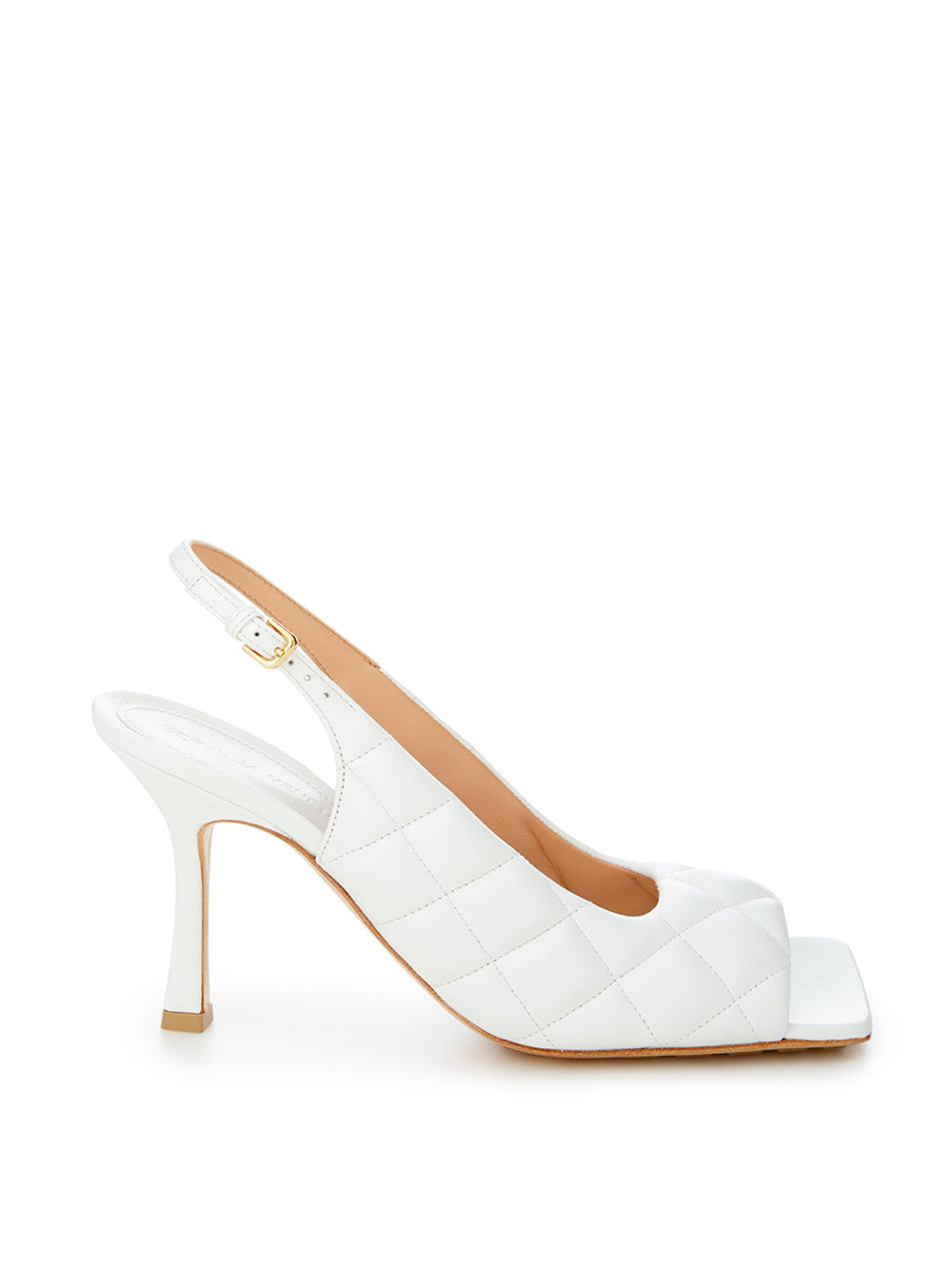 Elegant White Nappa Matelassé Slingback Décolleté