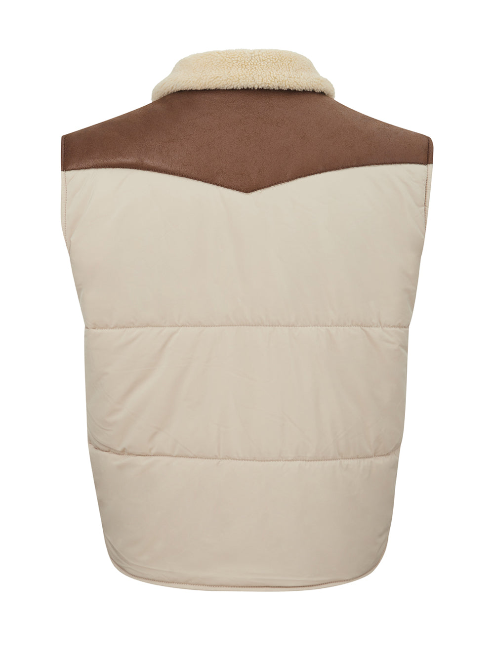 Elegant Beige Quilted Vest with Eco-Leather Details