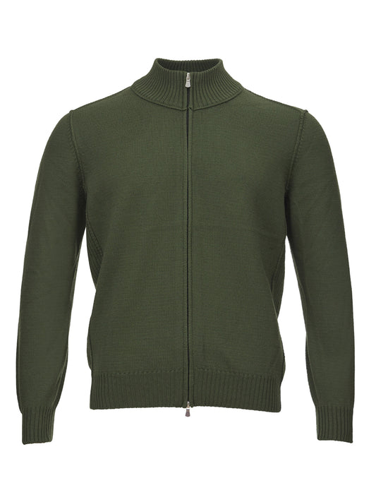 Elegant Green Wool Mock Zip Sweater