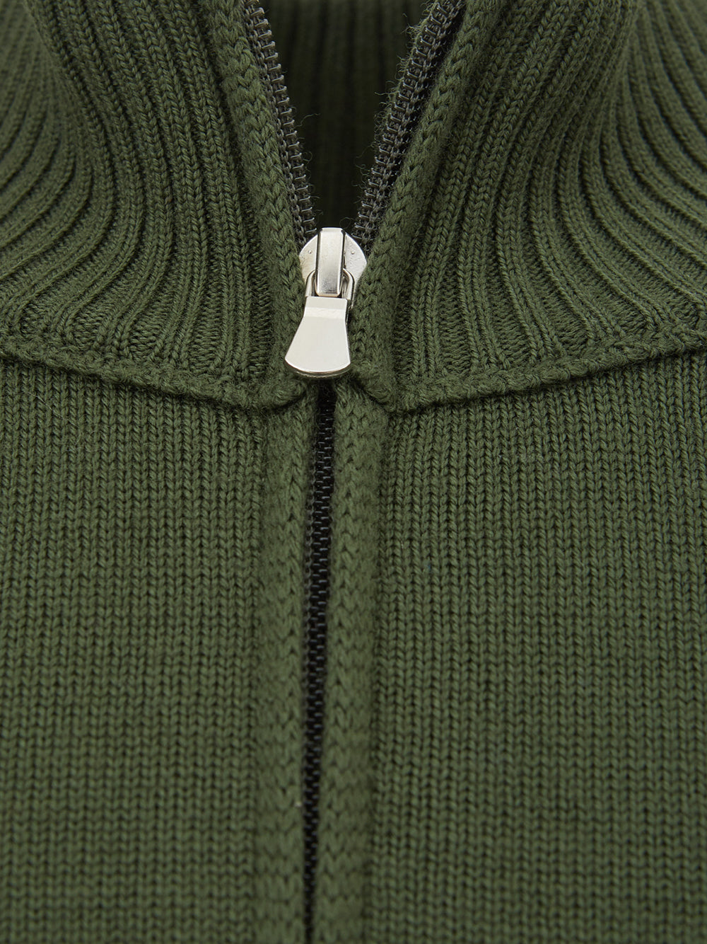 Elegant Green Wool Mock Zip Sweater