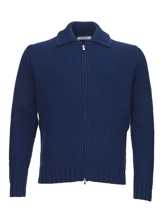 Elegant Wool Blu Zip Sweater