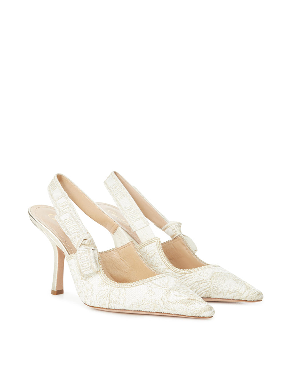 Elegant Ivory Slingback Pumps with Embroidery