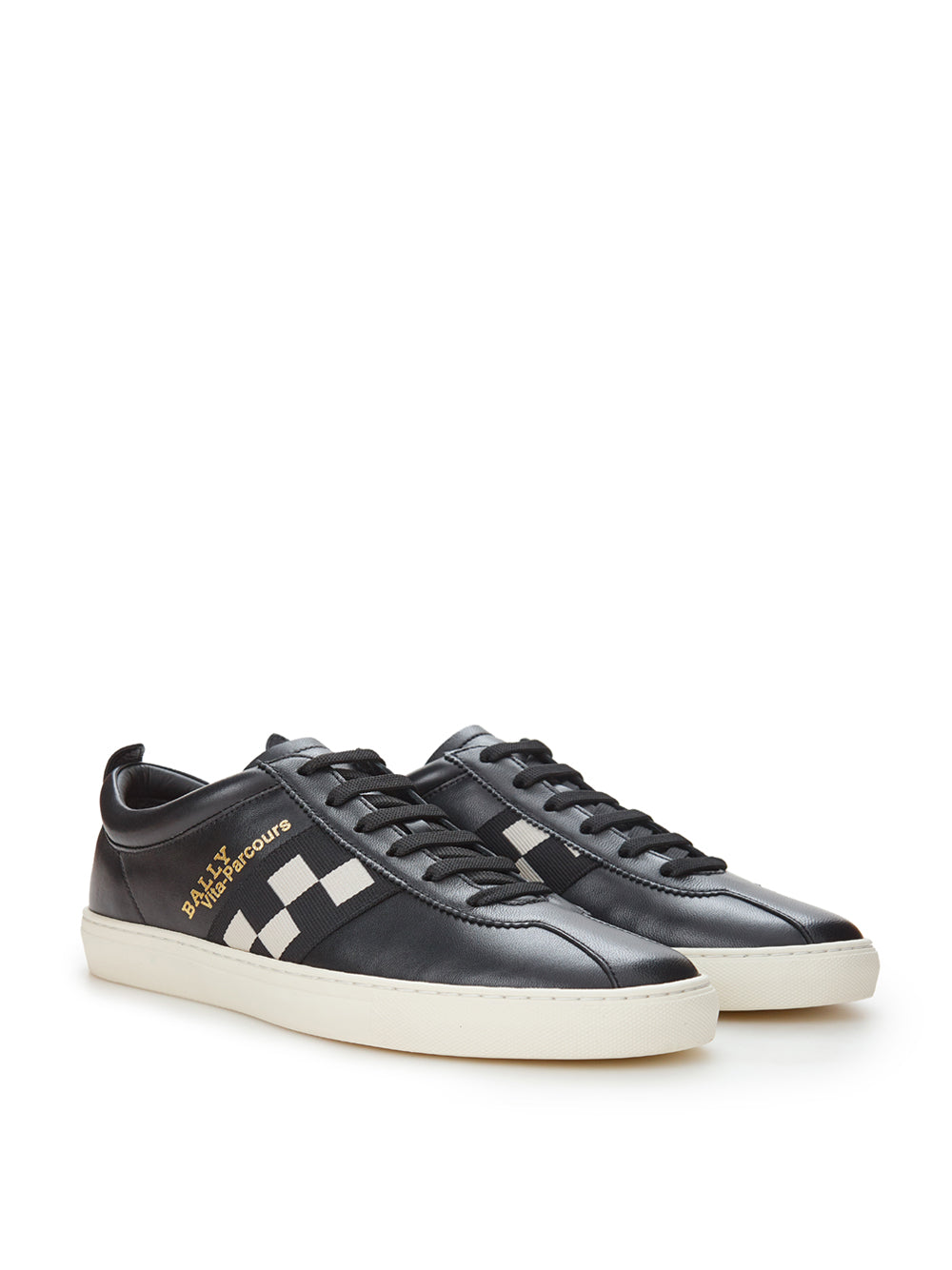 Elegant Black Leather Vita-Parcours Sneakers