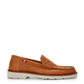 Beige Hammered Leather Loafers with White Sole