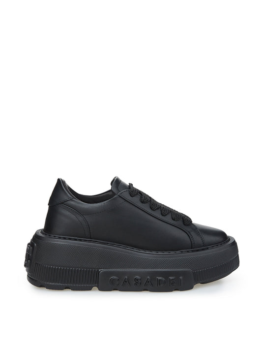 Elevate Your Style: Black Leather Maxi Platform Sneakers