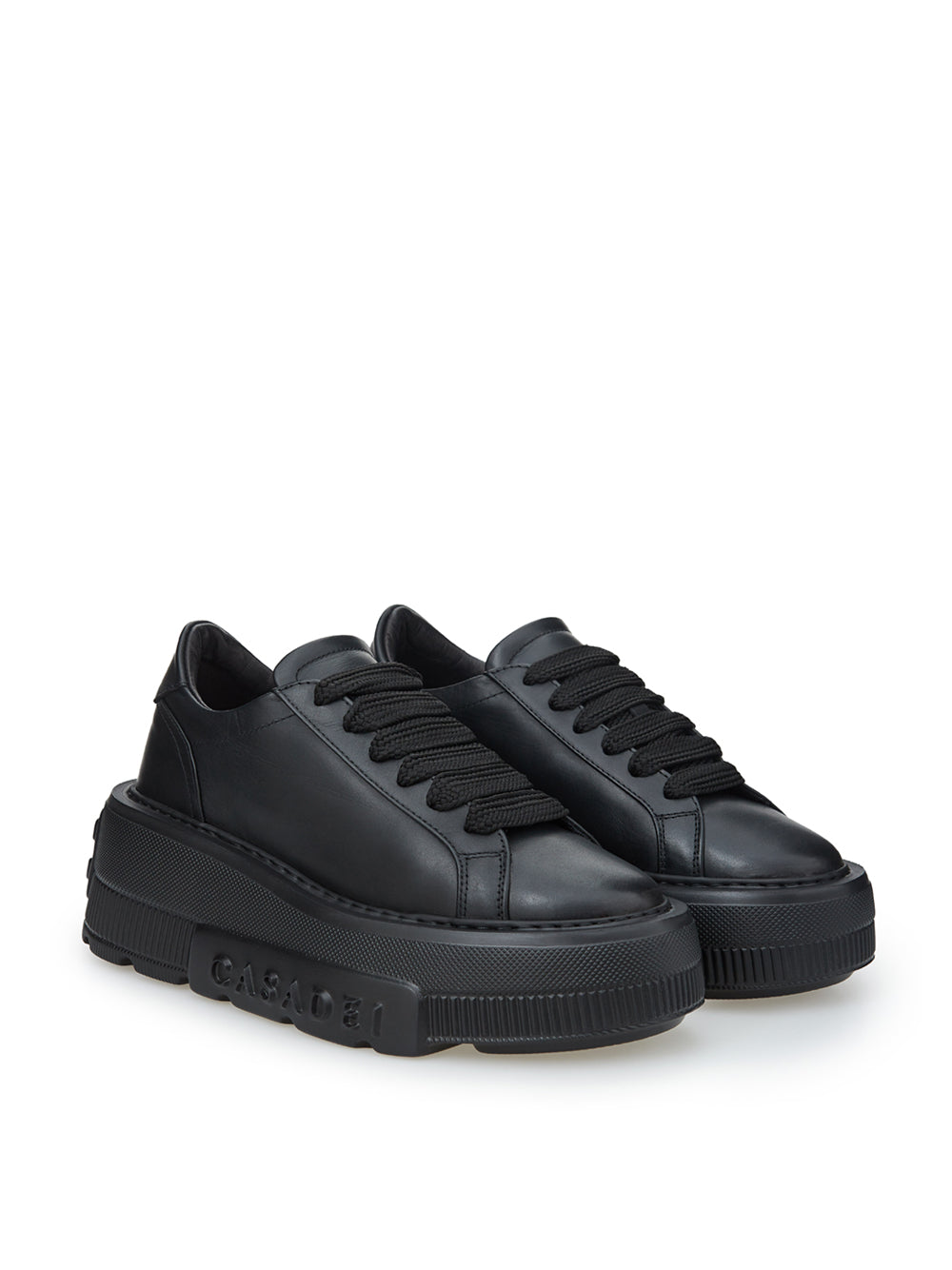 Elevate Your Style: Black Leather Maxi Platform Sneakers