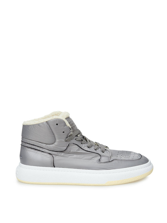 Elevated Grey High-Top Fur-Lined Sneakers