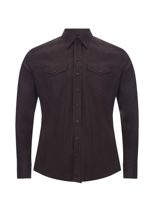 Sleek Dark Brown Slim Fit Cotton Shirt