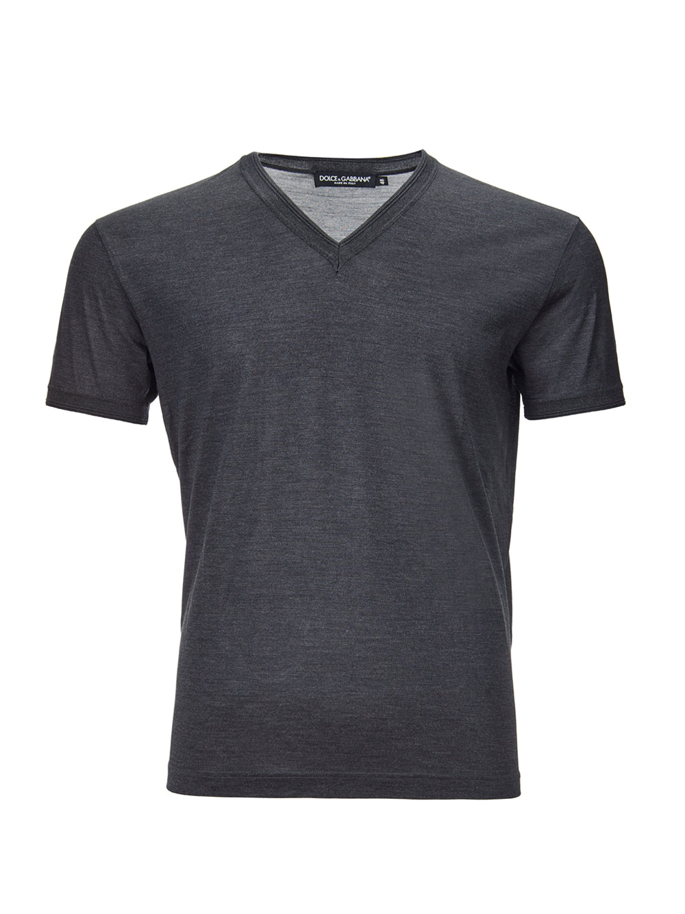 Elegant Dark Grey Silk V-Neck T-Shirt