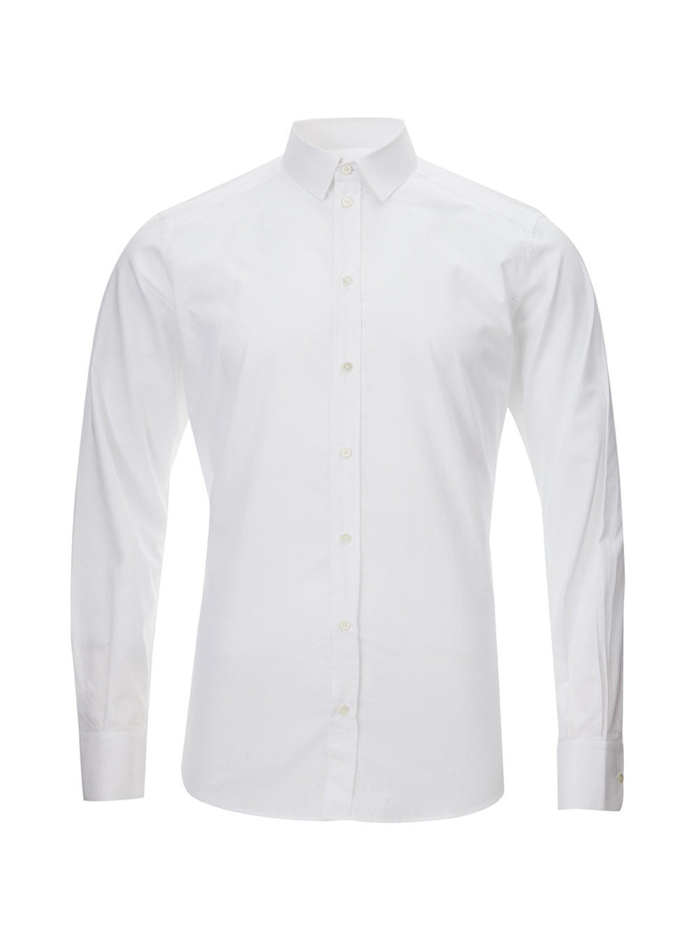 Elegant White Cotton Micro Honeycomb Shirt