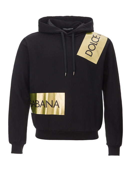 Elegant Black Hooded Sweatshirt with Gold Accents