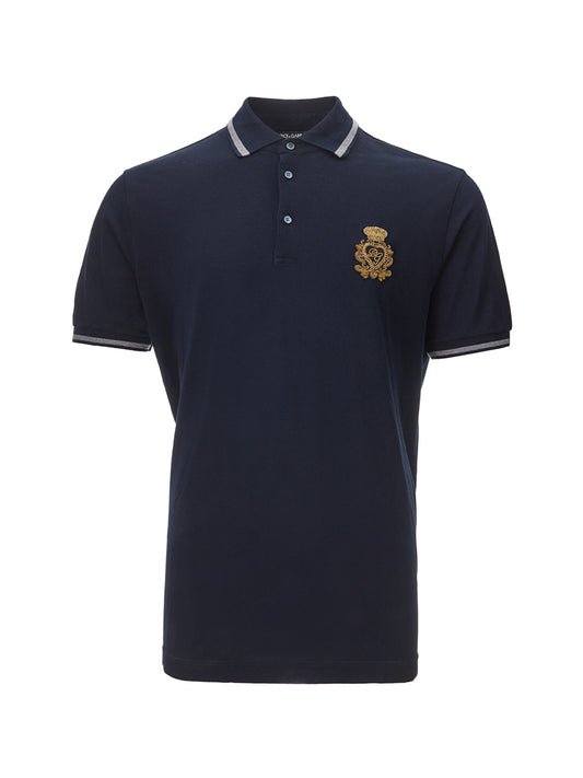 Elegant Dark Blue Cotton Polo Shirt