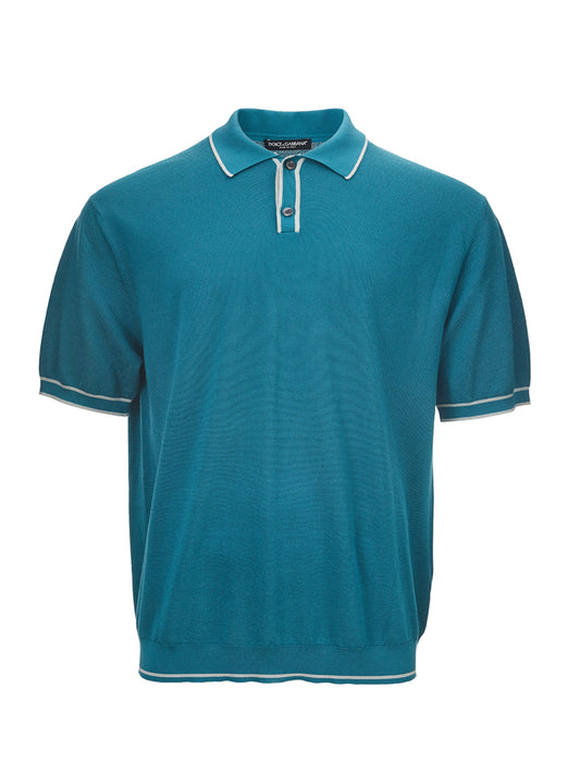 Elegant Petrol Blue Knit Polo Shirt
