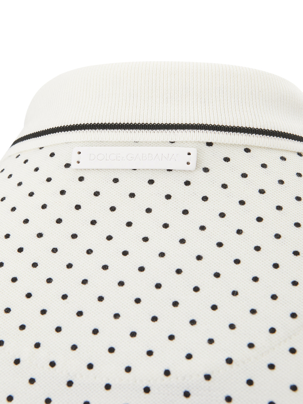 Elegant White Polka Dot Piquet Polo Shirt