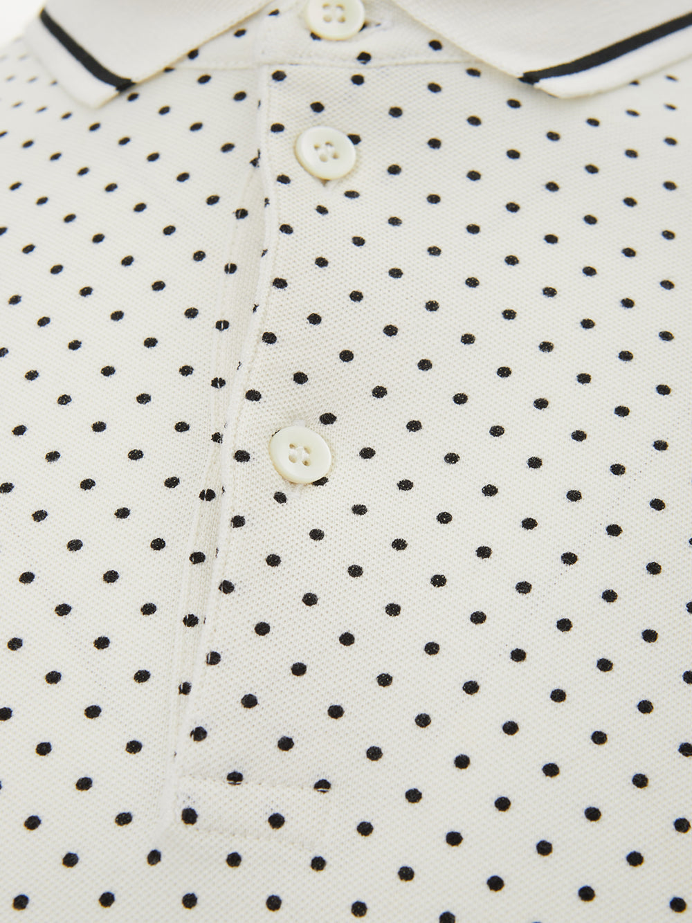 Elegant White Polka Dot Piquet Polo Shirt