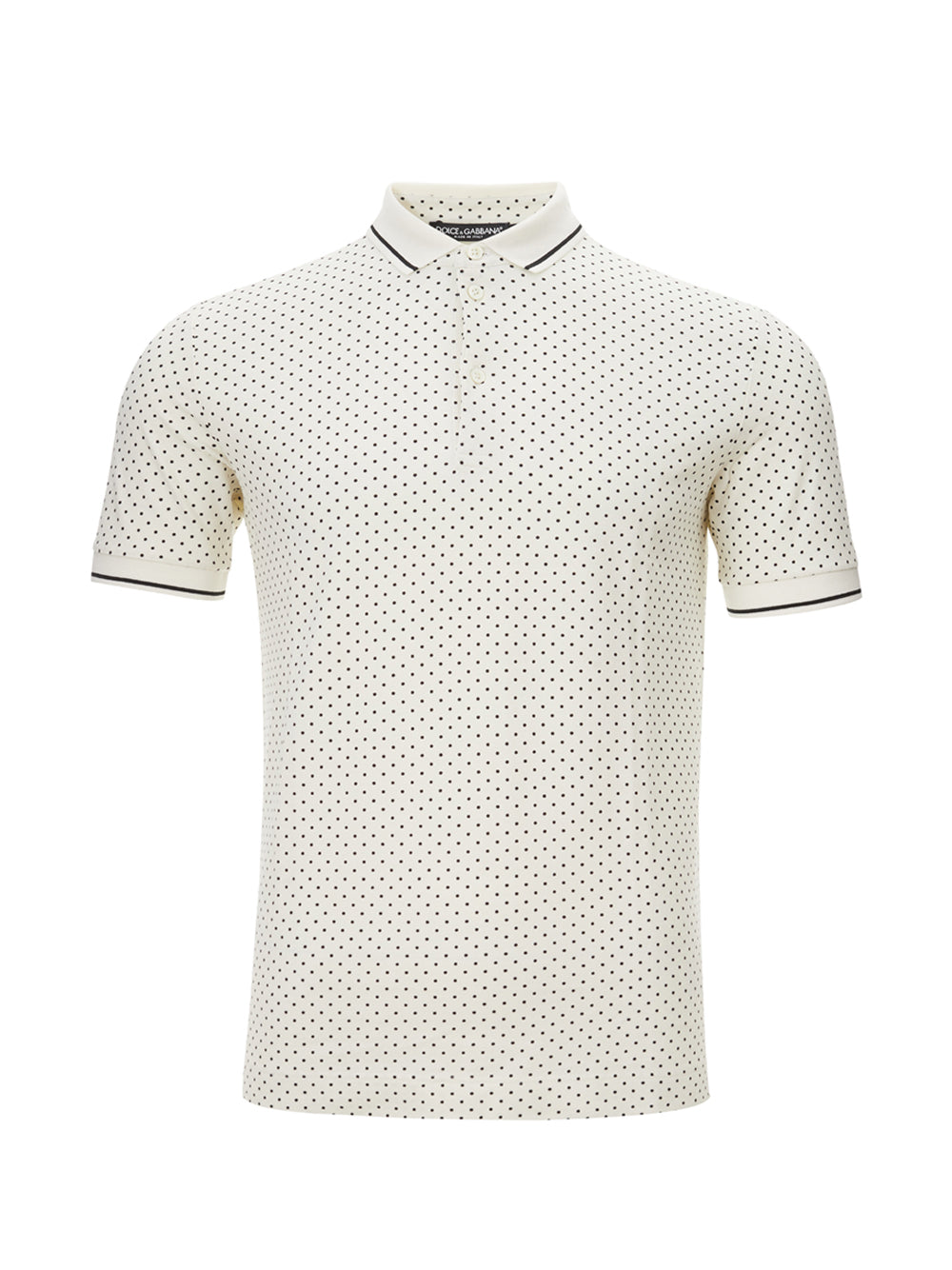 Elegant White Polka Dot Piquet Polo Shirt