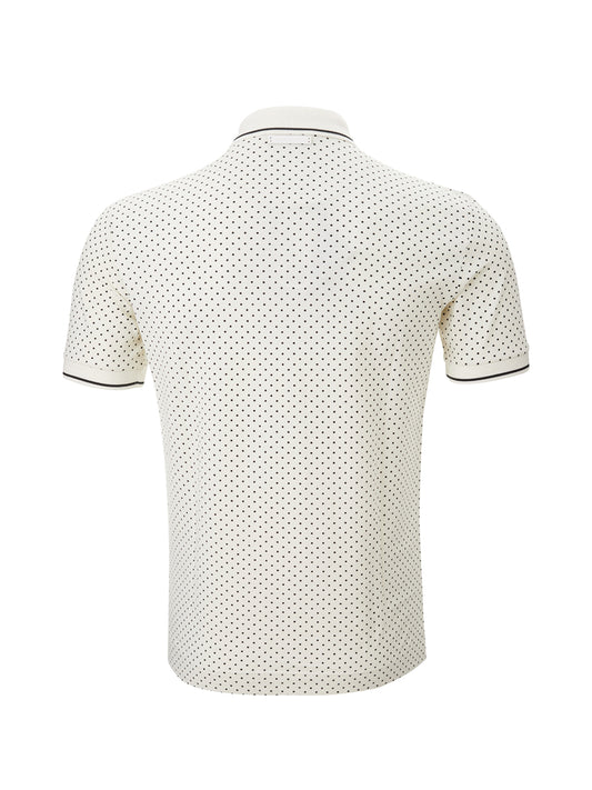 Elegant White Polka Dot Piquet Polo Shirt