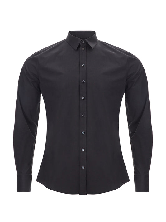 Sleek Black Cotton Stretch Slim Fit Shirt