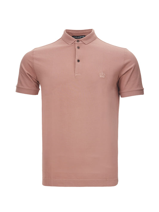 Regal Pink Cotton Polo with Crown Embroidery