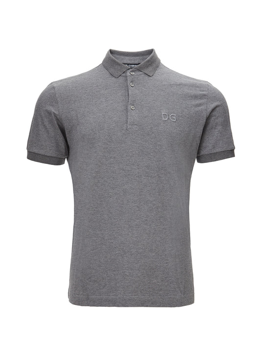 Elegant Grey Cotton Polo with Tonal Logo