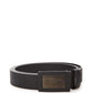 Elegant Black Leather Logo Belt