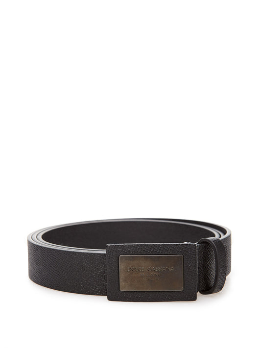 Elegant Black Leather Logo Belt